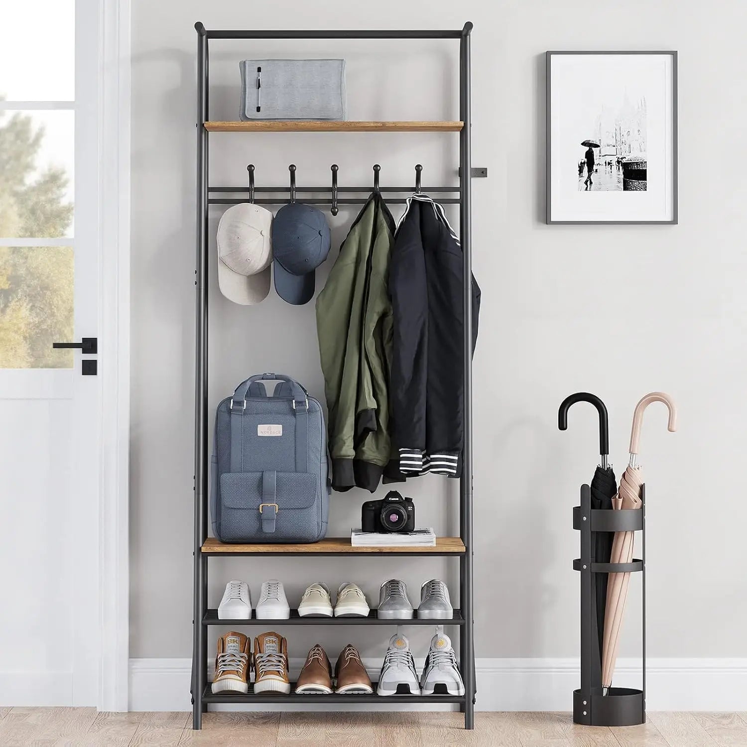 Kapstok met schoenenrek en zitbank, 4-in-1