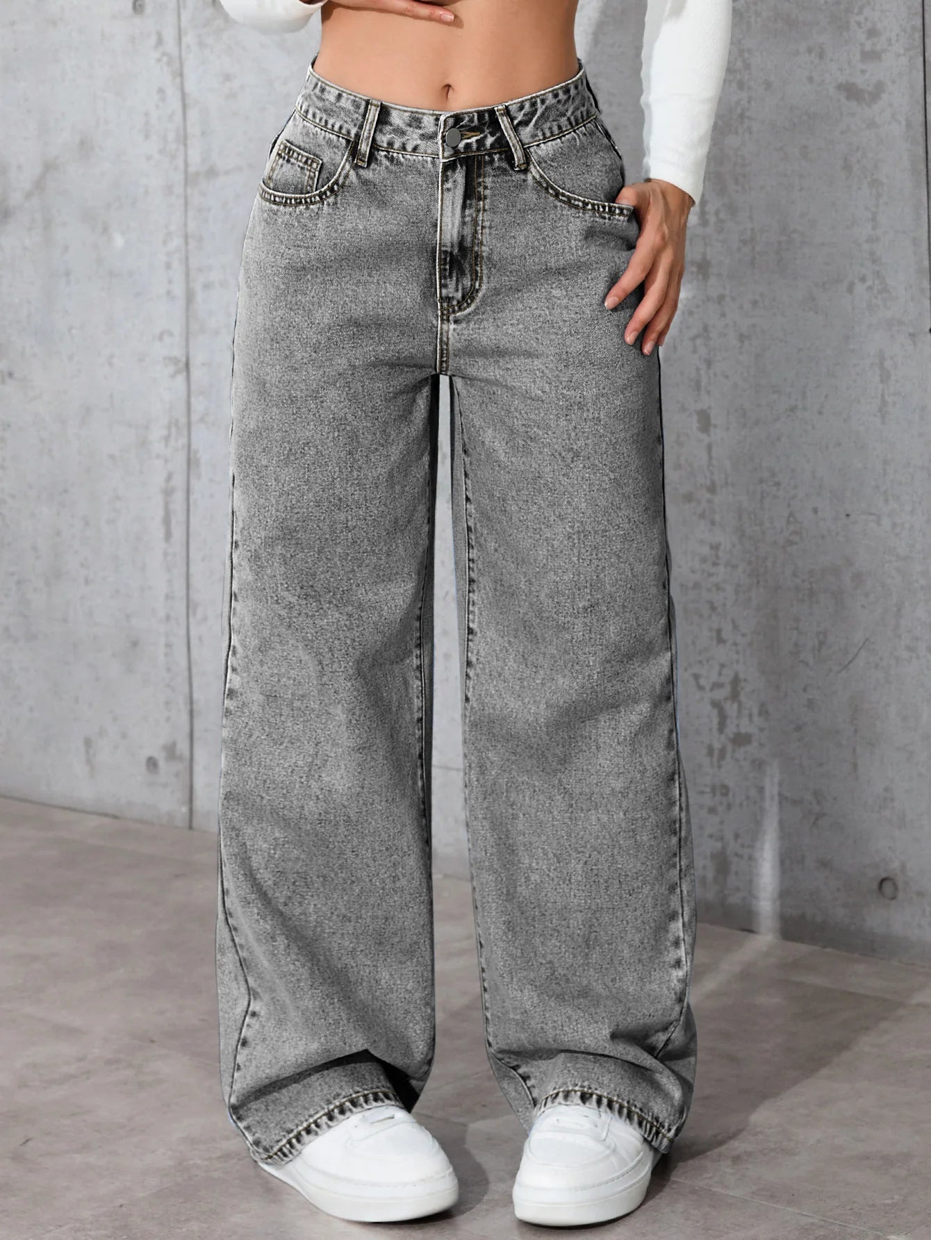 Y2K straight dark denim broek