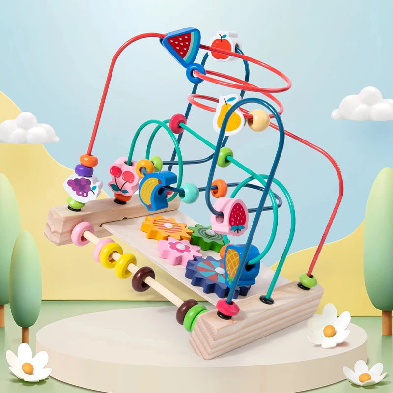 Montessori houten rollercoaster met kralendoolhof en telraam