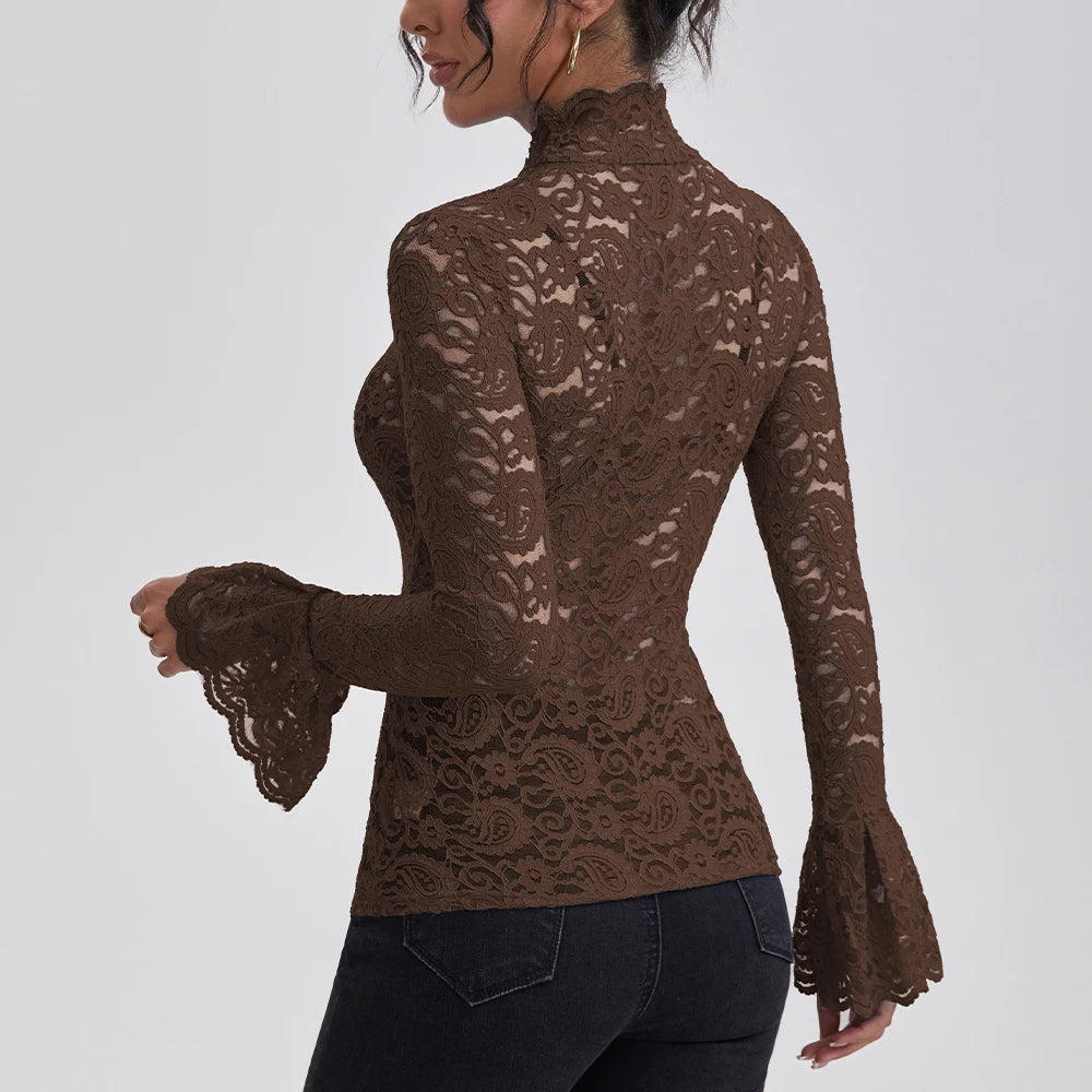 Kanten blouse met col - afbeelding 4