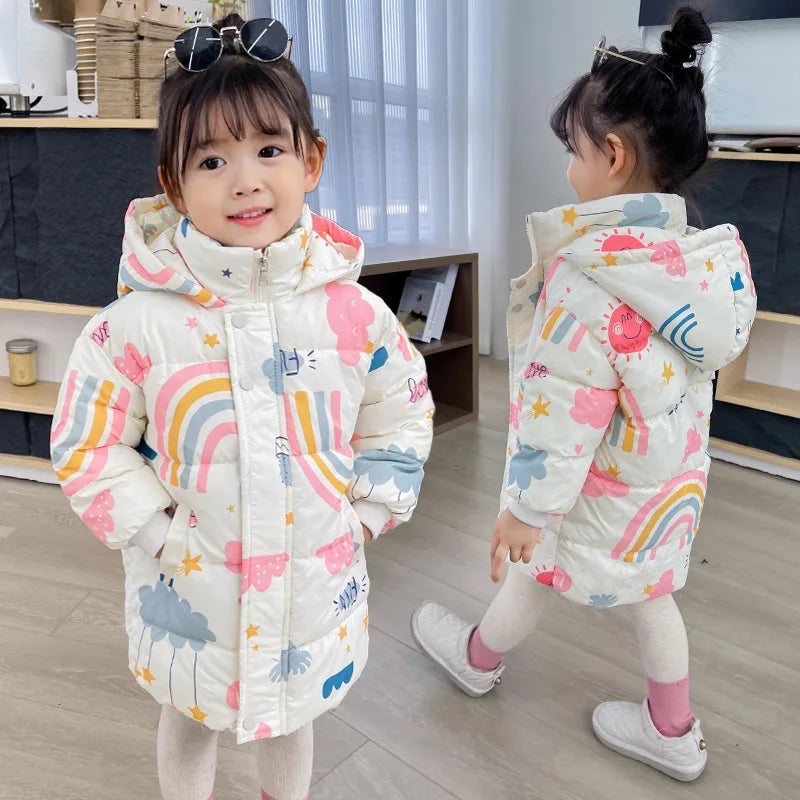 Lange kinderwinterjas met regenboog - afbeelding 2