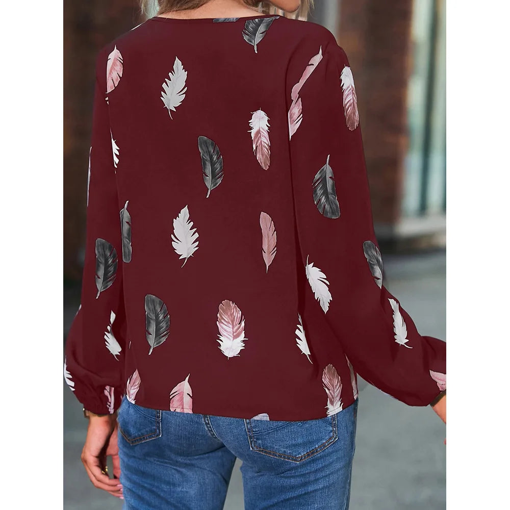 Chiffon blouse met veerprint - afbeelding 18