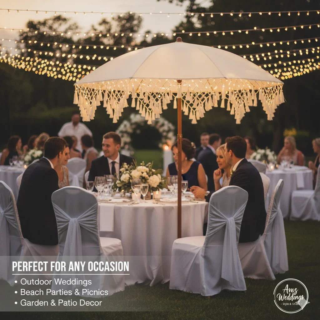 UPF50+ driehoekige zonneschermparasol met elegante kwastdetails