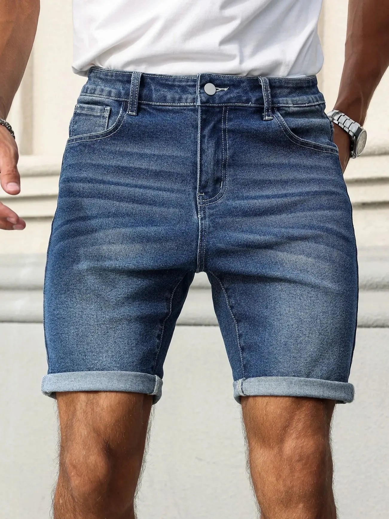 Heren denim shorts met blauwe retro uitstraling