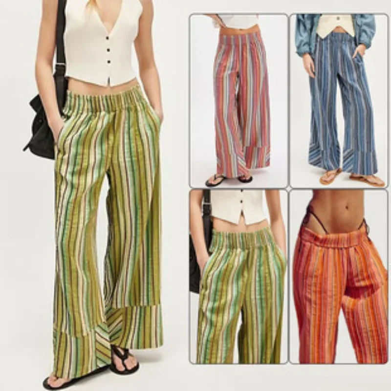 Dames wide leg broek met print en strepen