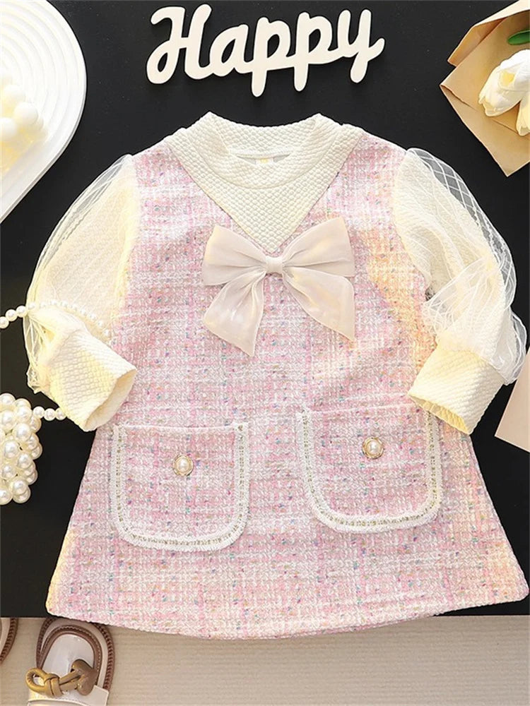 Tweed babyjurk met strik - afbeelding 8