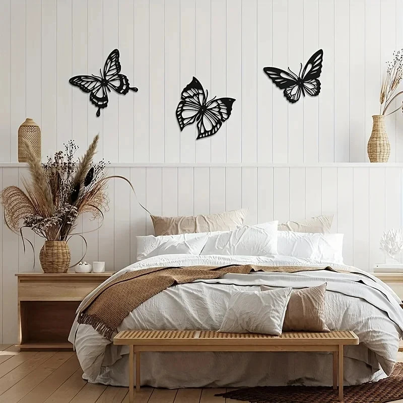 3-delige metalen wanddecoratieset met vlinders, libellen en kolibries