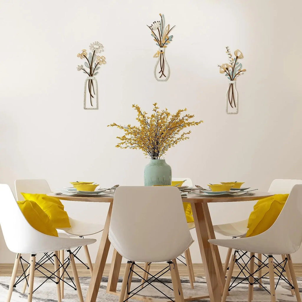 3-delige metalen bloemen wanddecoratie