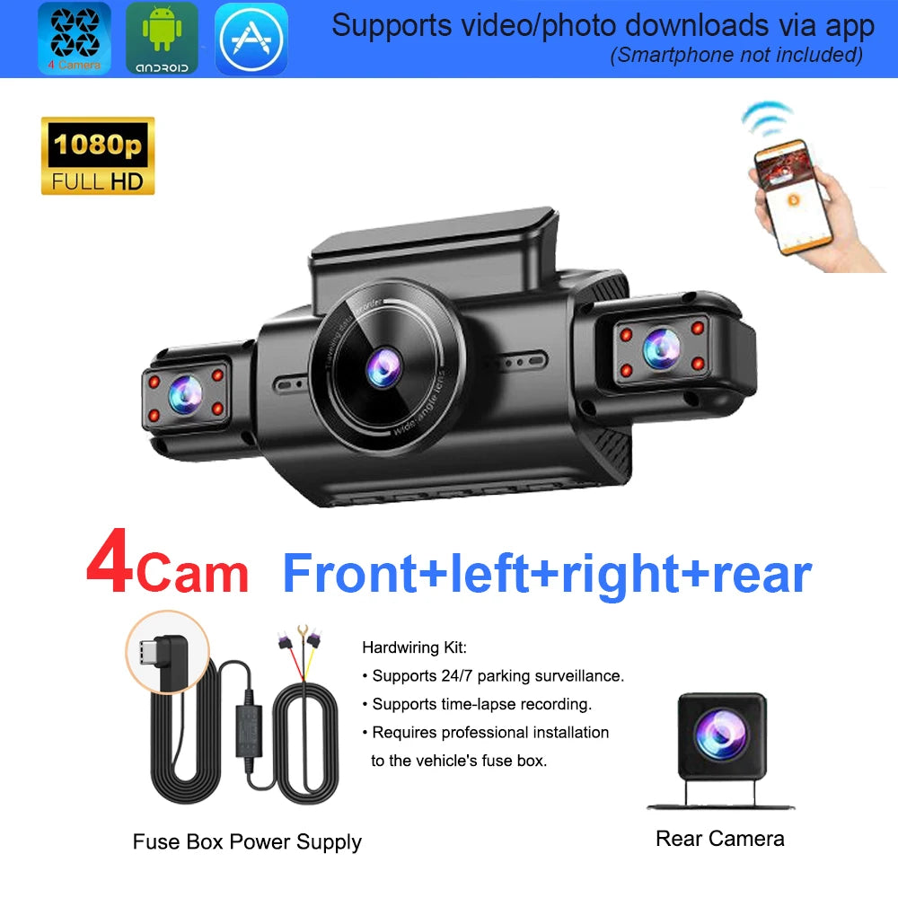 Verborgen 4-kanaals dashcam 4K met nachtzicht (Onedo)