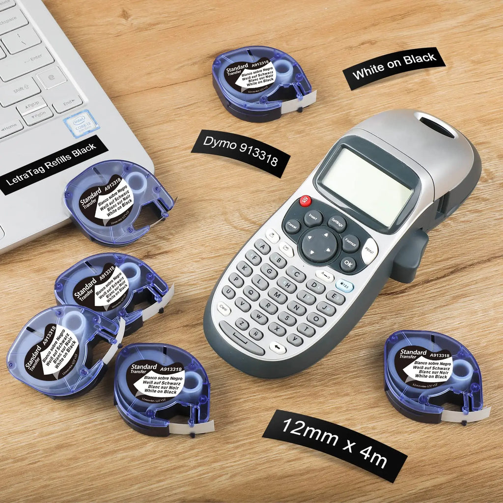 Labeltape voor labelprinter, wit-op-zwart (6-pack)