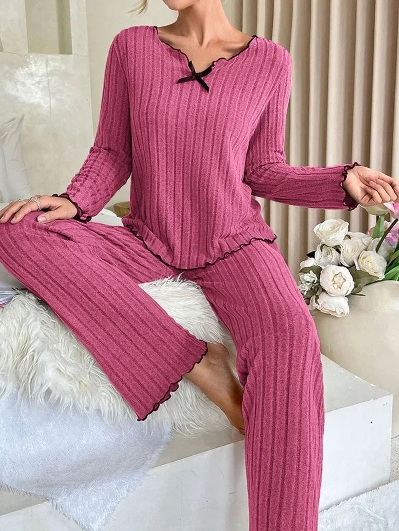 Geribde pyjama met V-hals - afbeelding 11