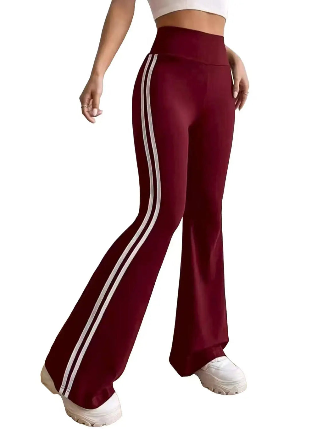 Dames flared sportbroek met zijstrepen