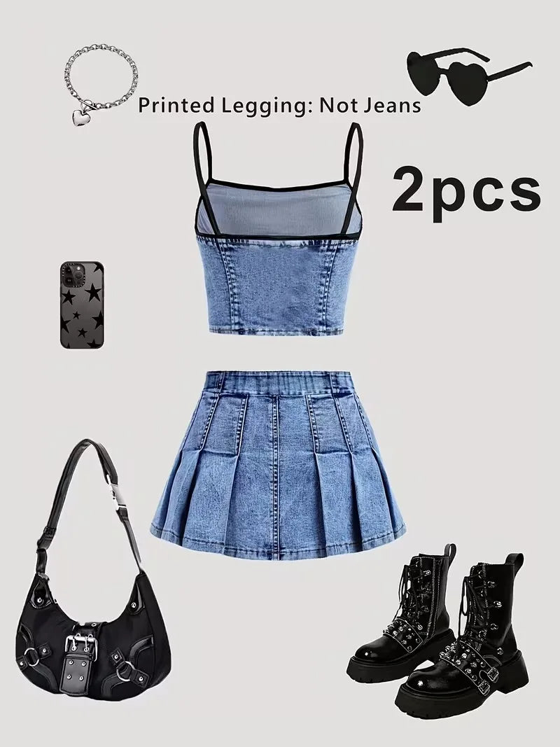 2-delige faux denim set
