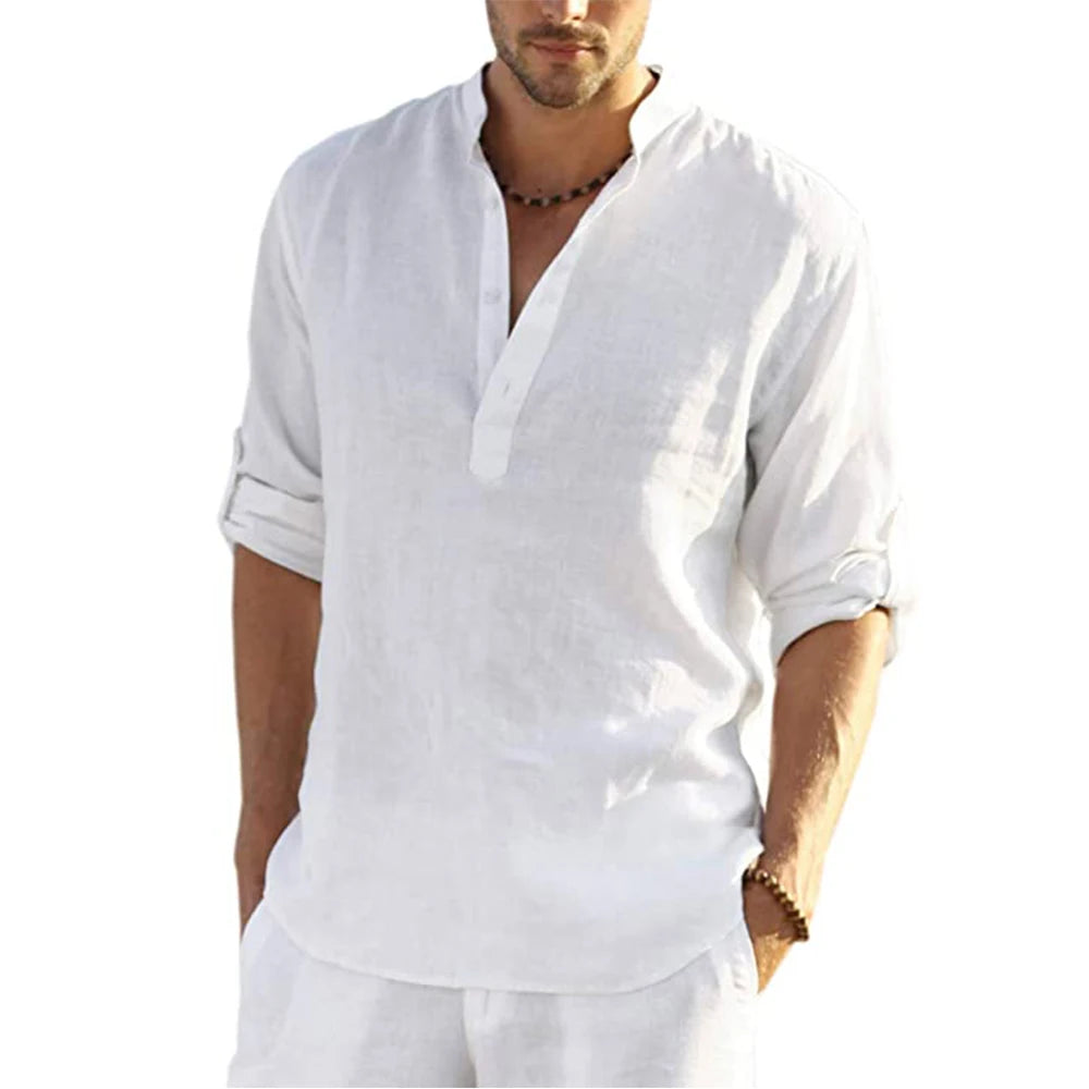Linnen herenshirt met stakraag - afbeelding 9
