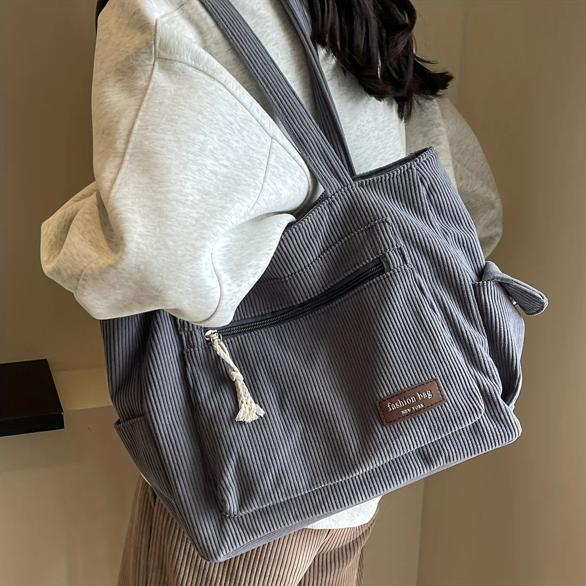 Ribfluwelen shopper - afbeelding 7