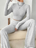 Geribde set met flared broek
