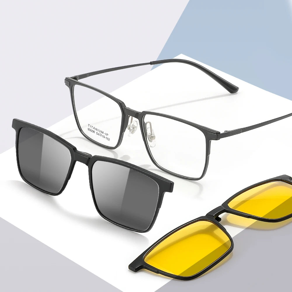 Titanium bril met clip-on zonnebril