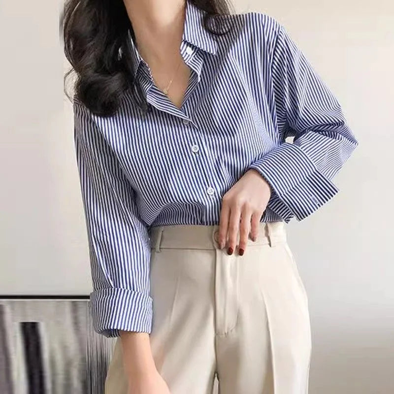 Gestreepte oversized blouse - afbeelding 3