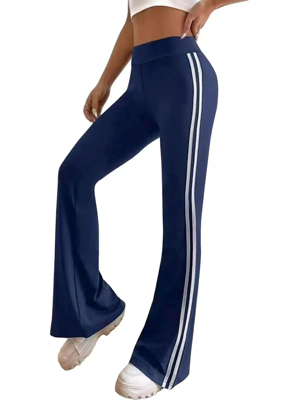 Dames flared sportbroek met zijstrepen