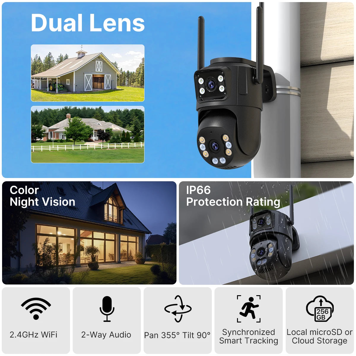 Slimme outdoor IP-camera met PTZ-functie en AI-detectie