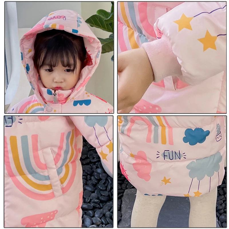 Lange kinderwinterjas met regenboog - afbeelding 10