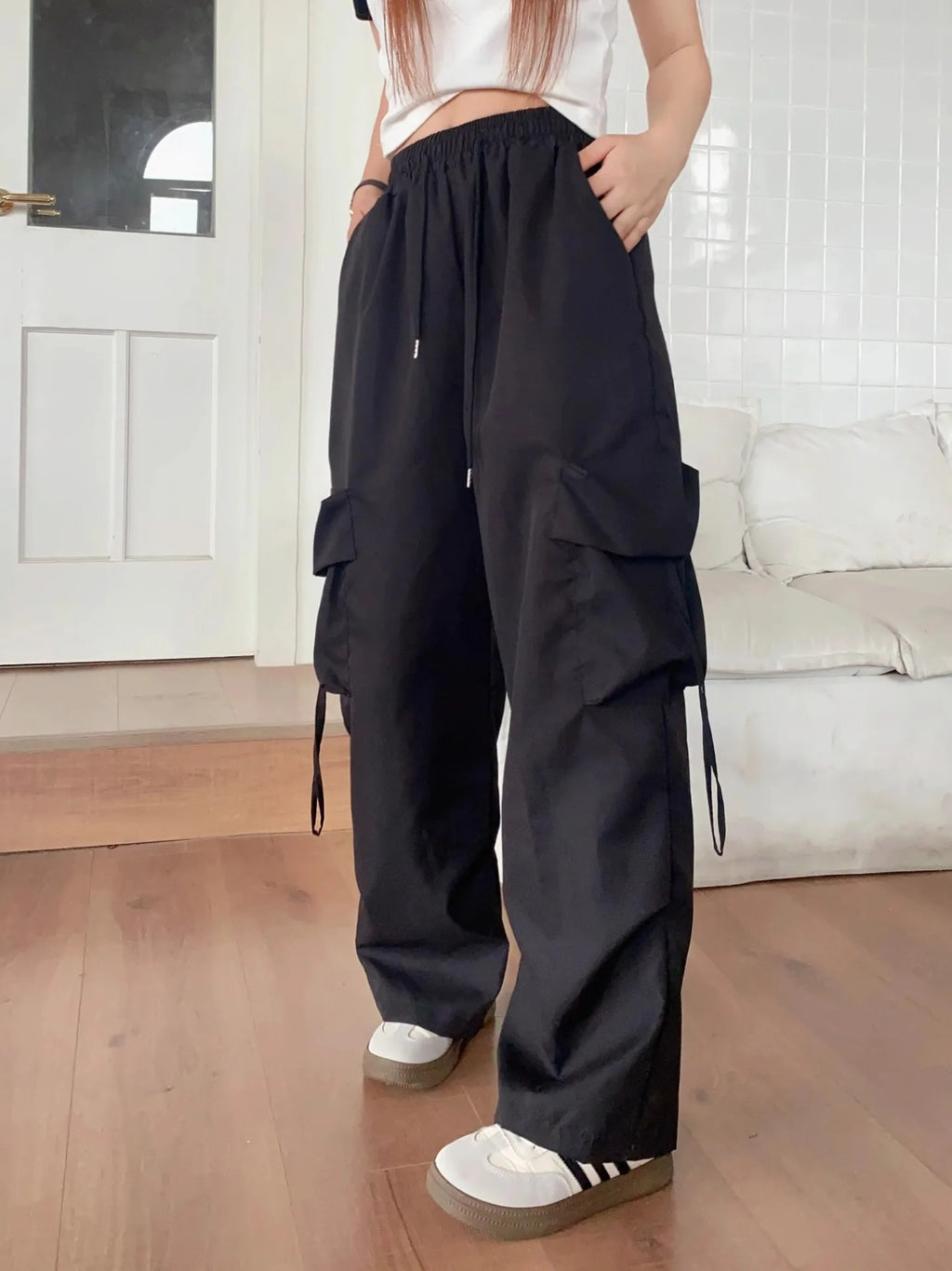 Wijde cargobroek met hoge taille - afbeelding 5
