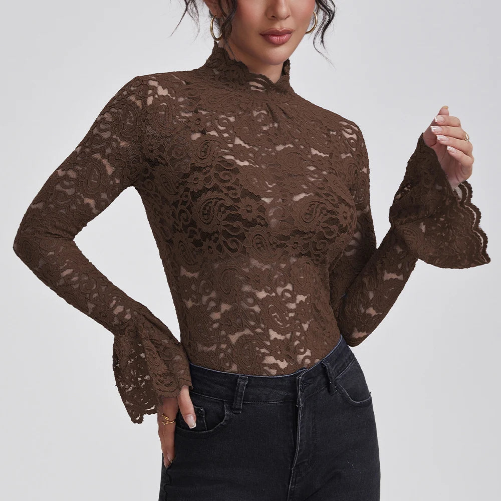 Kanten blouse met col - afbeelding 3