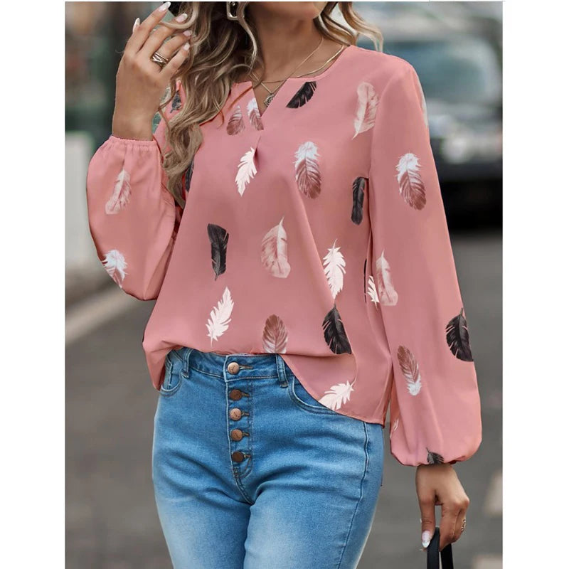 Chiffon blouse met veerprint