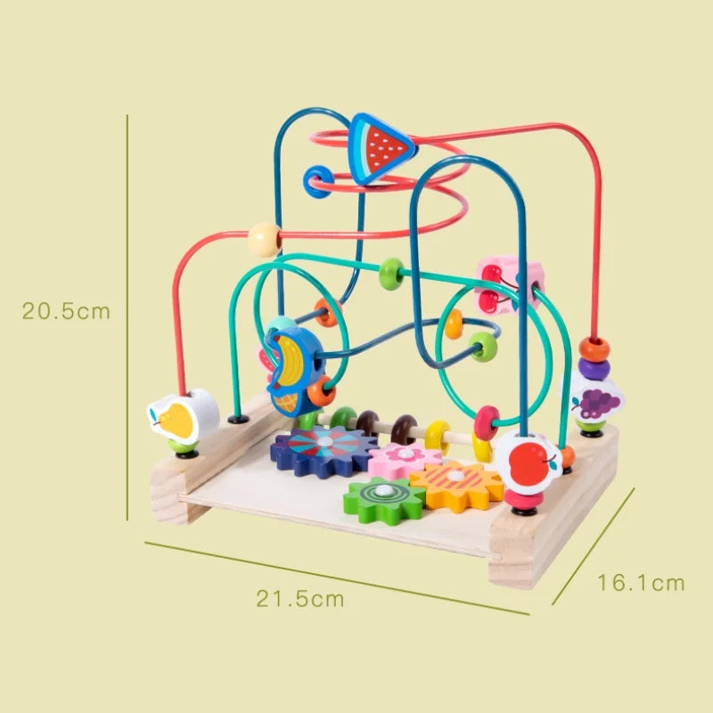 Montessori houten rollercoaster met kralendoolhof en telraam