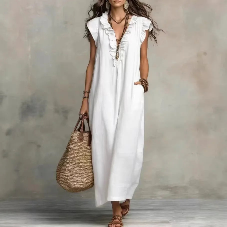 Dames boho maxi jurk van katoen en linnen