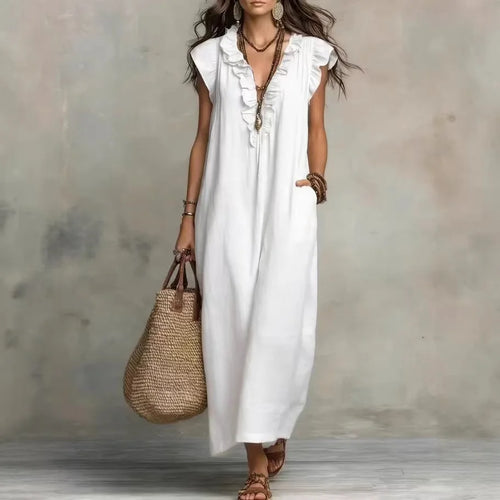 Dames boho maxi jurk van katoen en linnen - afbeelding 2