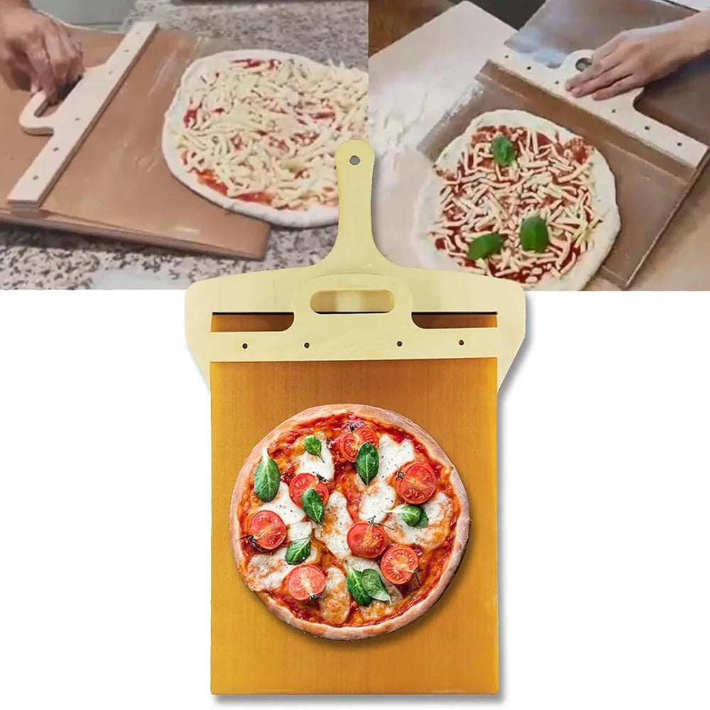 Draagbare pizza schep met schuifsysteem