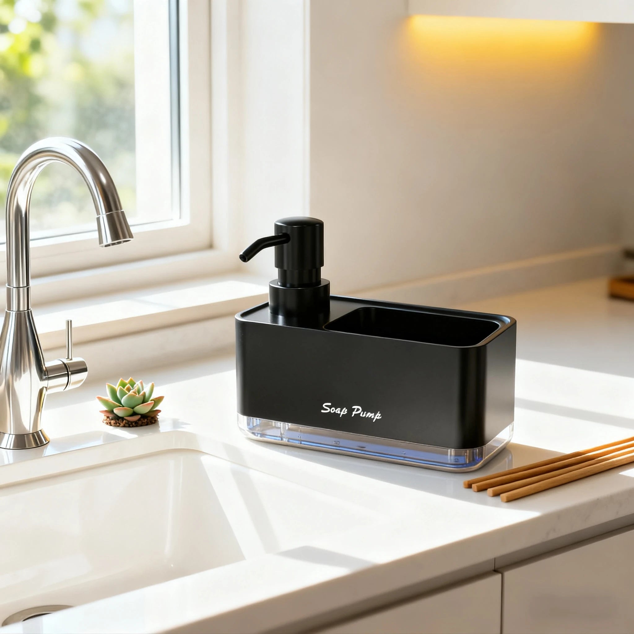 Keuken zeepdispenser met sponshouder