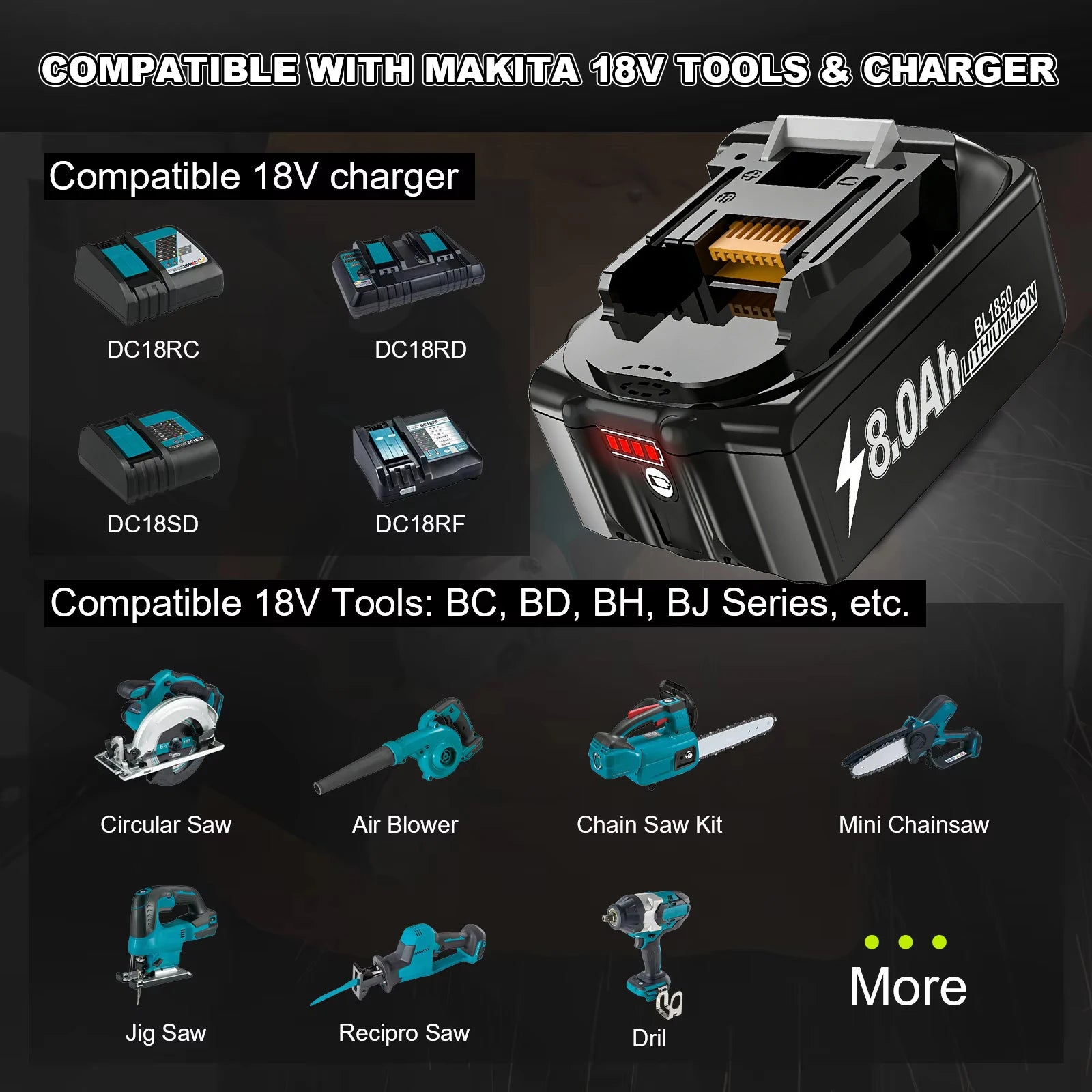 Vervangende Accu 8000mAh voor Makita 18V (met lader)