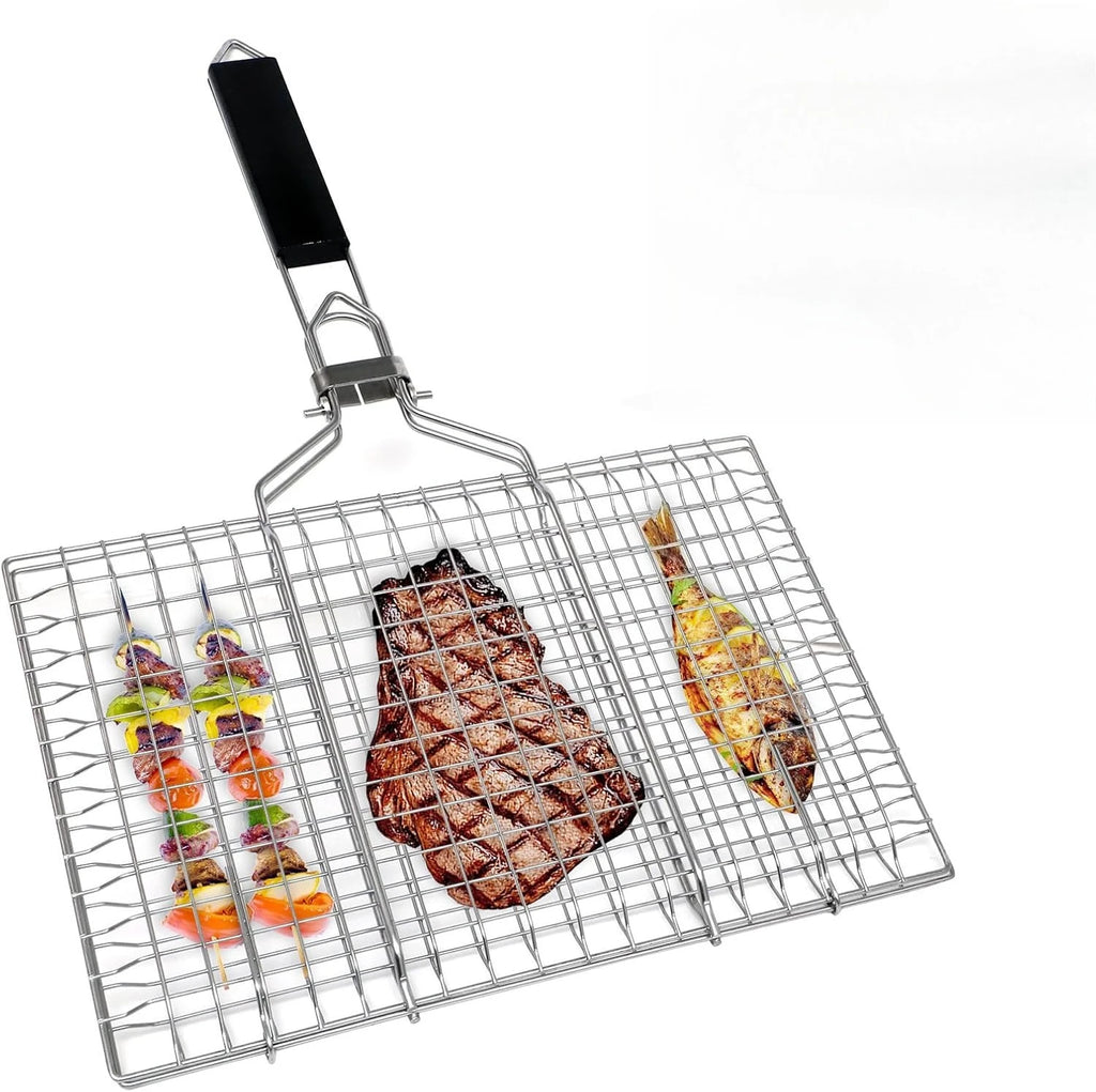 Opvouwbare draagbare BBQ grillmand van roestvrij staal