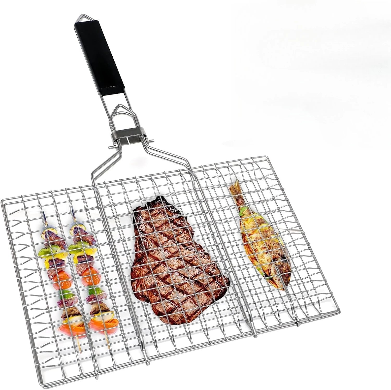 Opvouwbare draagbare BBQ grillmand van roestvrij staal