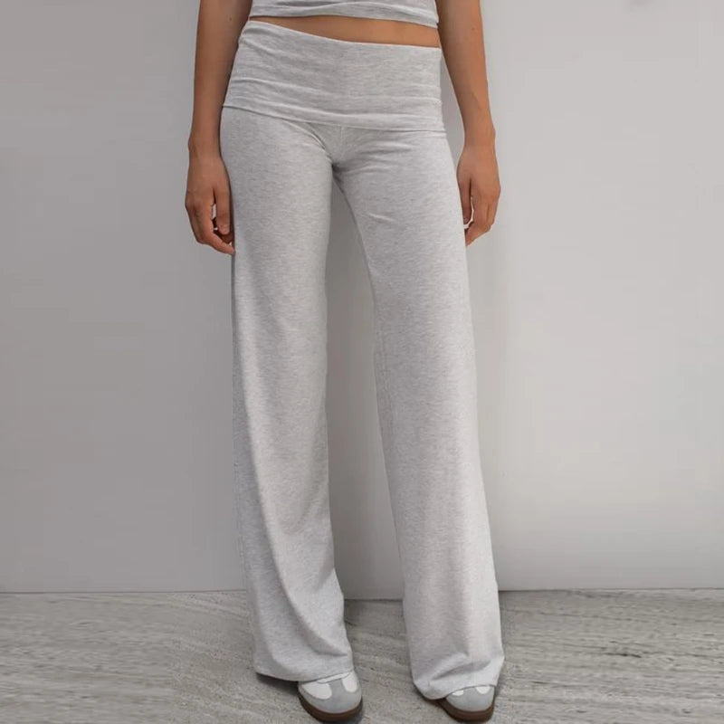 Dames flared yoga leggings met borduurdetail en fold-over tailleband