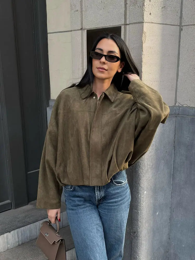 Suède-look jack met vleermuismouwen