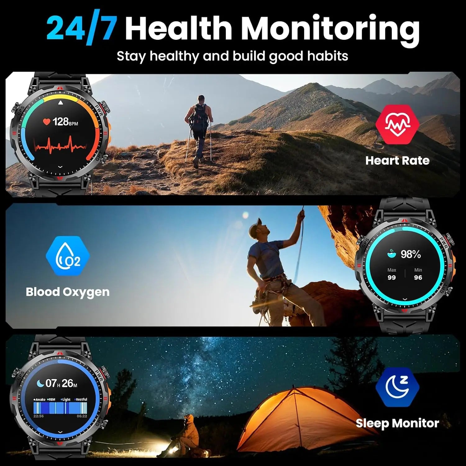 Outdoor GPS Sports Smartwatch voor heren