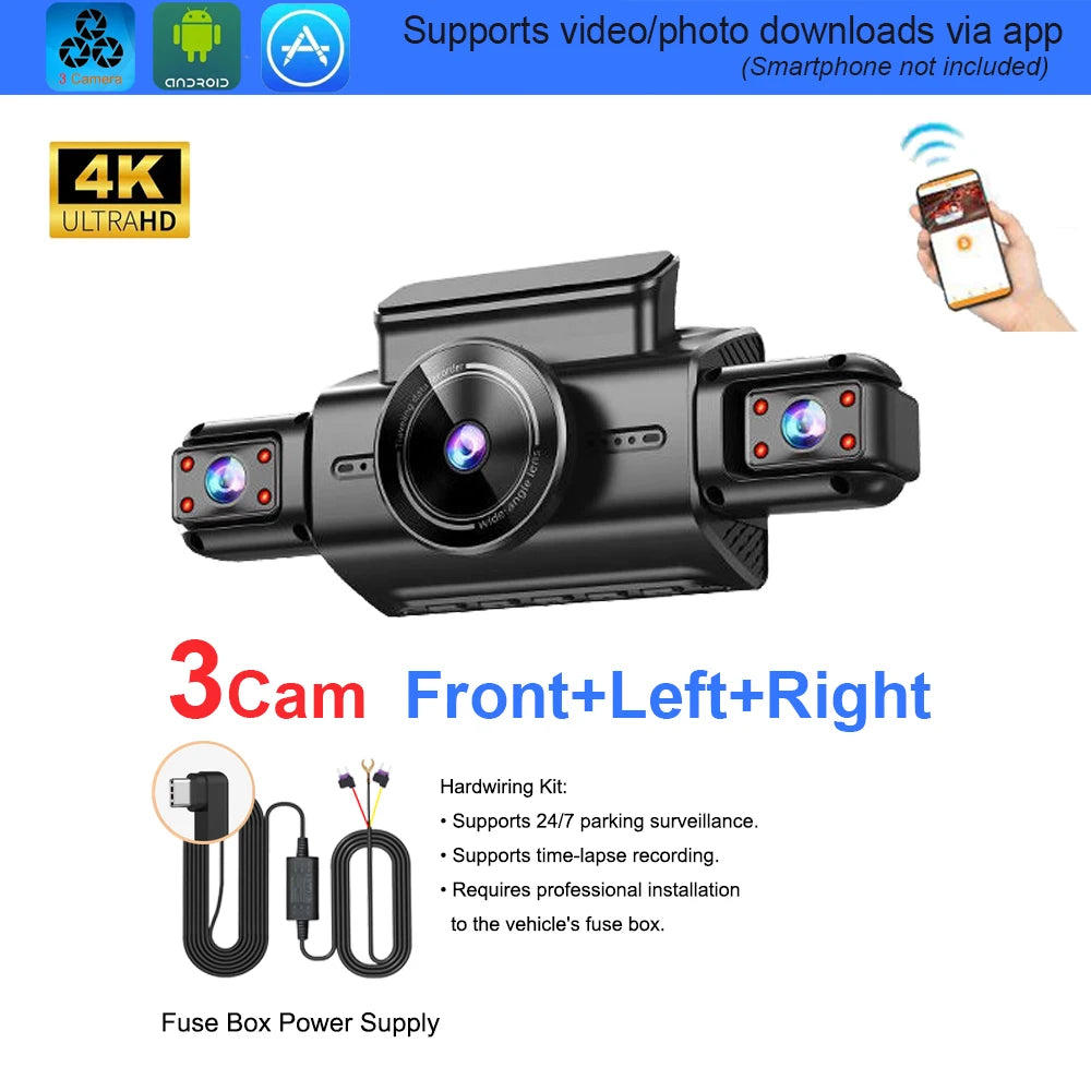 Verborgen 4-kanaals dashcam 4K met nachtzicht (Onedo)