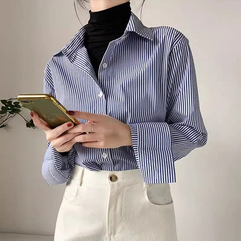 Gestreepte oversized blouse - afbeelding 2