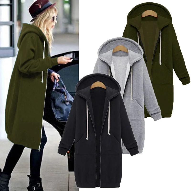 Lang hoodievest met rits - afbeelding 2