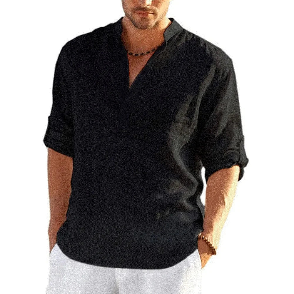 Linnen herenshirt met stakraag - afbeelding 7