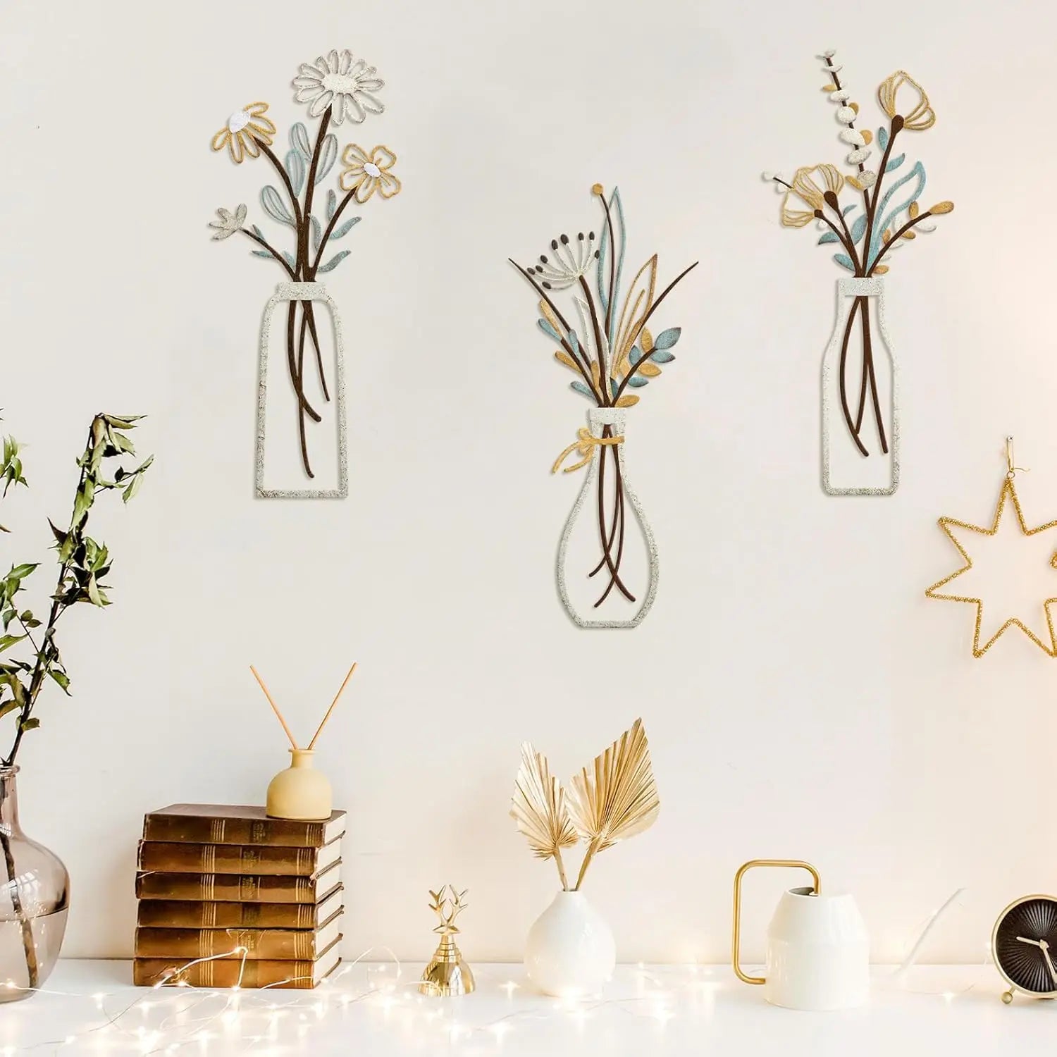 3-delige metalen bloemen wanddecoratie