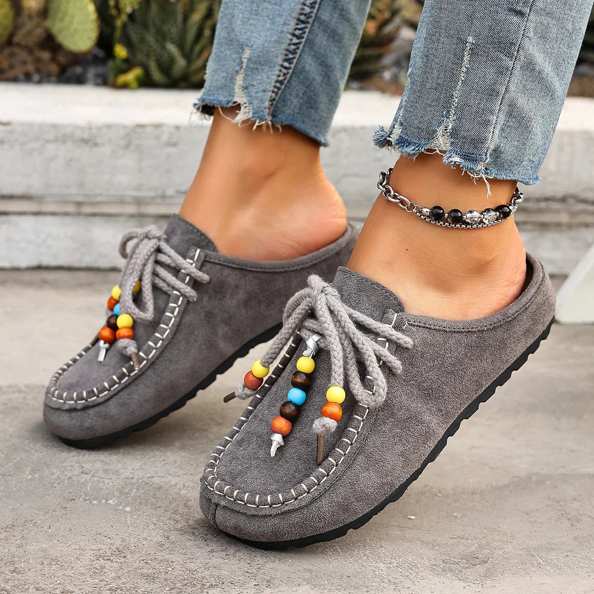 Dames suède half slippers met dikke zool