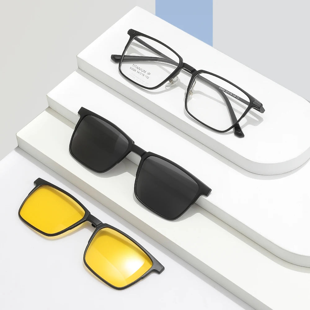 Titanium bril met clip-on zonnebril