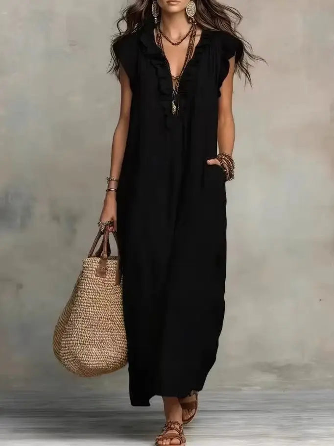 Dames boho maxi jurk van katoen en linnen