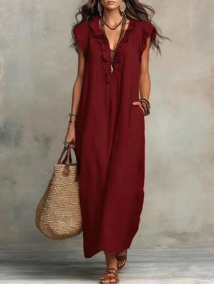 Dames boho maxi jurk van katoen en linnen