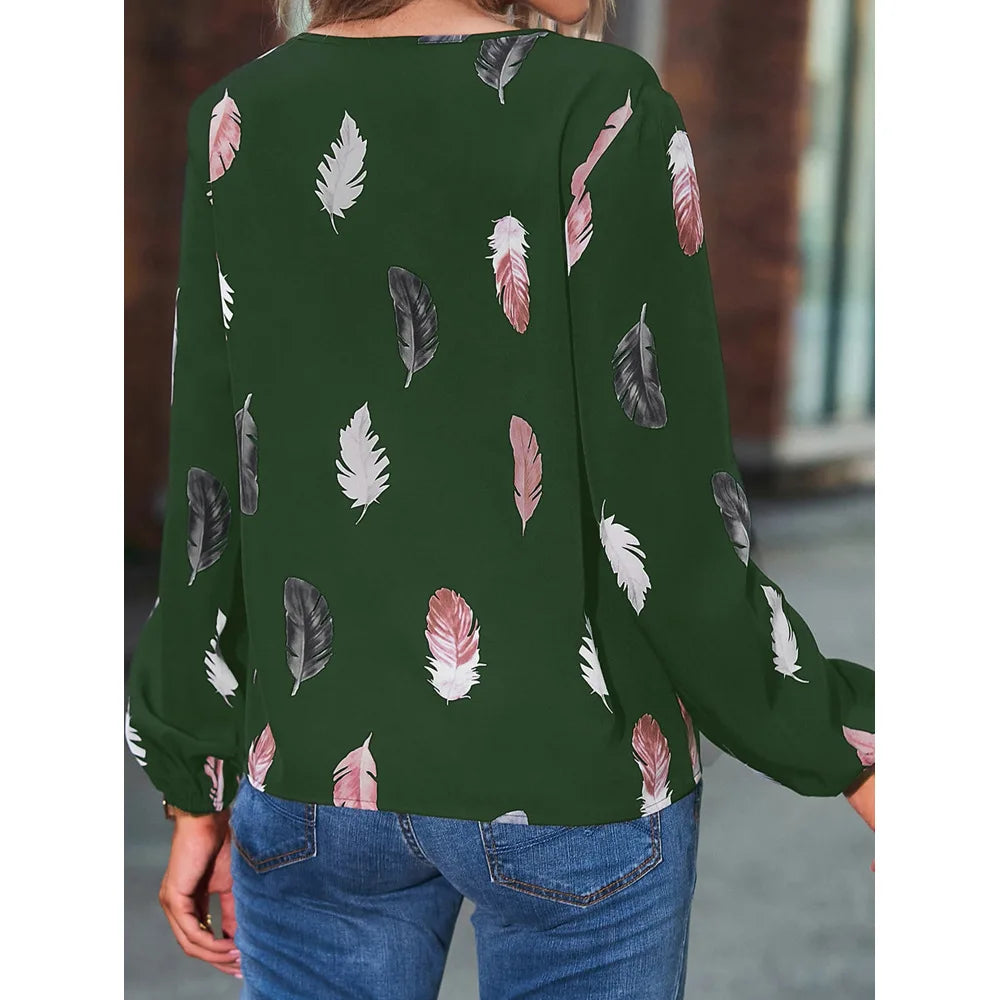 Chiffon blouse met veerprint - afbeelding 22