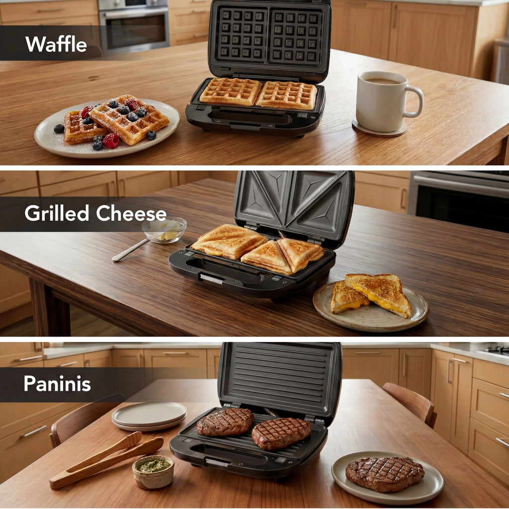 3-in-1 sandwichmaker, panini press en wafelijzer